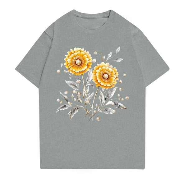 NAMTYQX Tshirts Shirts for Women Graphic Short Sleeve Breathable Round Neck Muster Oversized Light Hawaii Loose Print Blouses for Women Gray Size L