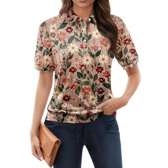 NAMTYQX Tshirts Shirts for Women Lapel Soft Slacking Womens Golf Polo Shirts Short Sleeve Trendy Light Brown Size 3XL