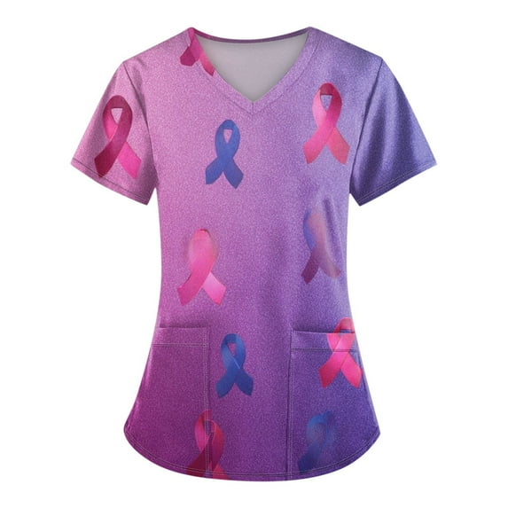 NAMTYQX Tshirts Shirts for Women Plus Size Floral Printed Scrub Tops Women Purple Pink Size XL