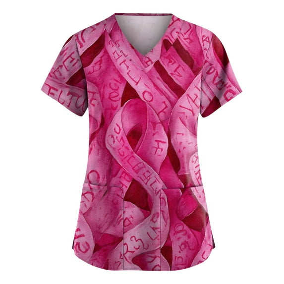 NAMTYQX Tshirts Shirts for Women Plus Size Loose Fitting Breast Cancer Shirts Hot Pink Size L