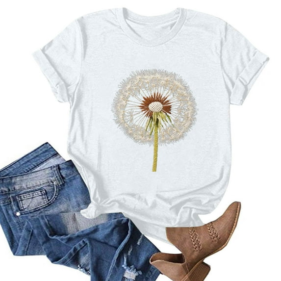 NAMTYQX Tshirts Shirts for Women Round Neck Plus Size Short Sleeve Fullprint Lightweight Breathable Patterned Baggy Trendy Graphic Tees White Size M