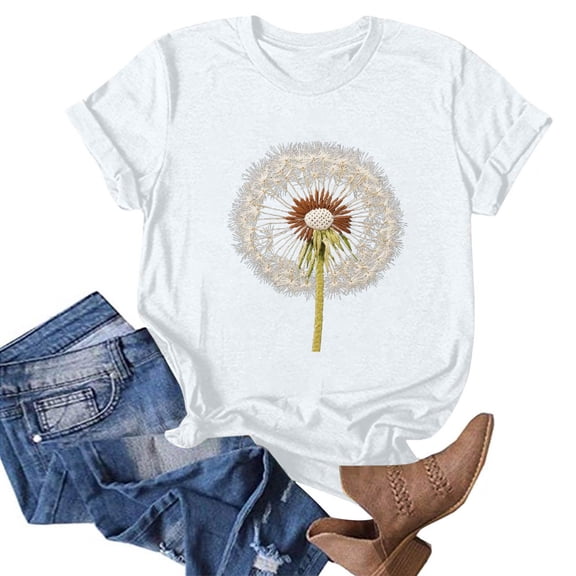 NAMTYQX Tshirts Shirts for Women Round Neck Plus Size Short Sleeve Fullprint Lightweight Breathable Patterned Baggy Trendy Graphic Tees White Size M