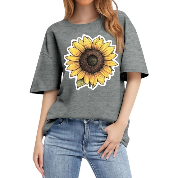 NAMTYQX Tshirts Shirts for Women Short Sleeve Bedruckt Crewneck Print Oversize Loose Fit Stretchy Fashion Airoft T Shirts for Women Gray Size 3XL