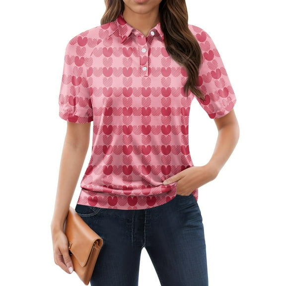 NAMTYQX Tshirts Shirts for Women Soft Trending Short Sleeve Womens Polo Shirts Lapel Lounge Hot Pink Size L