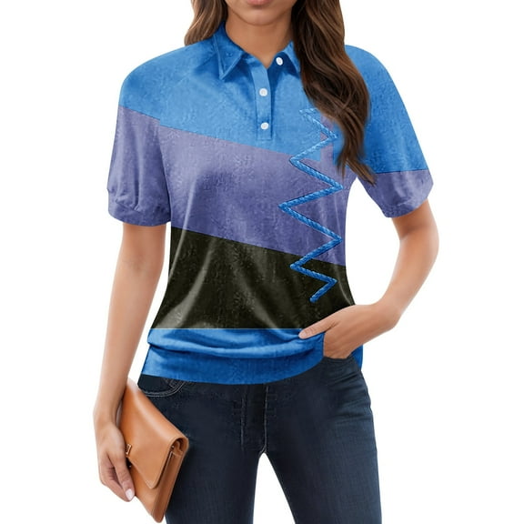 NAMTYQX Tshirts Shirts for Women Soft Womens Polo Shirts Short Sleeve Lounges Lapel Casual Royal Blue Size L