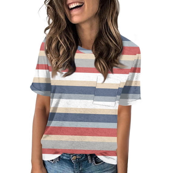 NAMTYQX Tshirts Shirts for Women Stretch Women's Tops Crewneck Cute Short Sleeve Baggy Tops for Women Trendy Hot Pink Size M