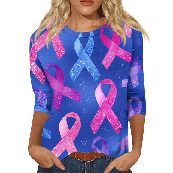 NAMTYQX Tshirts Shirts for Women Three Quarter Sleeve Casual Loose Stretch Blue Size XL