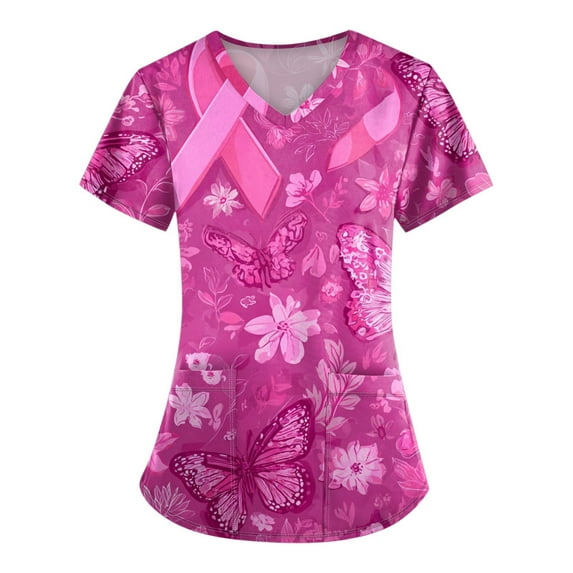 NAMTYQX Tshirts Shirts for Women V Neck Short Sleeve Breast Cancer Tshirt Purple Size 5XL