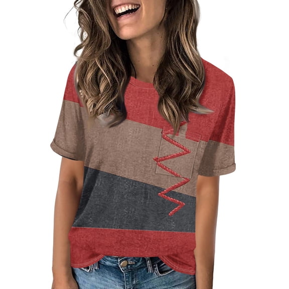 NAMTYQX V Neck T Shirts for Women Boxy Fit Short Sleeve Summer Tops Crew Neck Graphic Womens Graphic Tees Vermilion Size XL