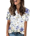 thumbnail image 1 of NAMTYQX V Neck T Shirts for Women Button V Neck Loose Graphic Tee Short Sleeve Womens Graphic T Shirts Light Purple Size M, 1 of 4