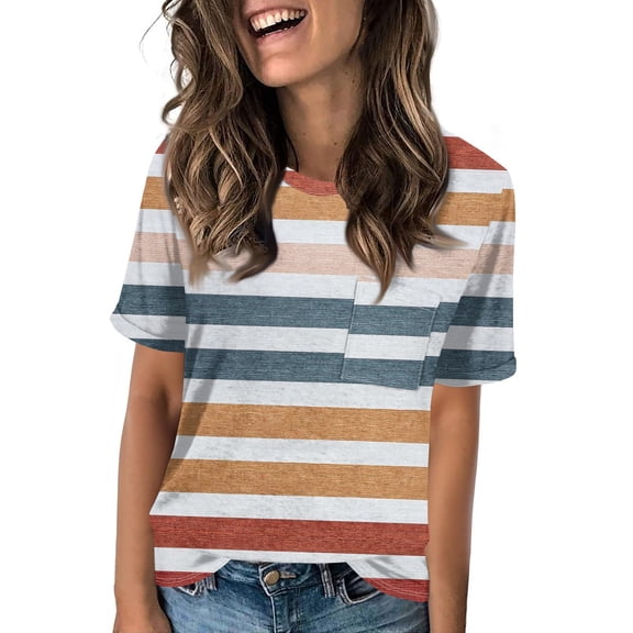 NAMTYQX V Neck T Shirts for Women Crewneck Classic Loose Fit Ladies Tops Blouses for Women Dressy Casual Light Brown Size 2XL