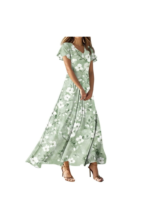Wedding Guest Dresses for Women Short Sleeve Womens Maxi Dress V Neck Summer Dresses for Women Mint Green Size 2XL