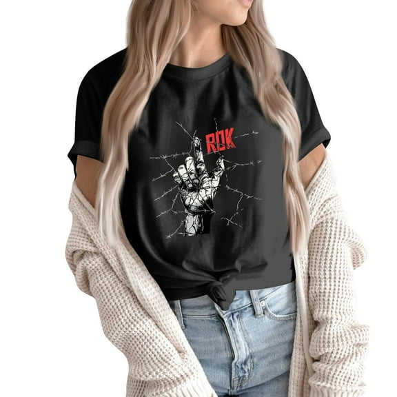 NAMTYQX Women's Blouses Plus Size Printed Stretch Cute Cool mit Print Scoop Neck Short Sleeve Loose Spring Tops for Women 2025 Black Size 4XL