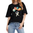 thumbnail image 1 of NAMTYQX Women's Blouses Plus Size mit Print Soft Stretchy Boyfriend Crewneck Short Sleeve Cute Graphic Shirts for Teens Girls Black Size M, 1 of 5