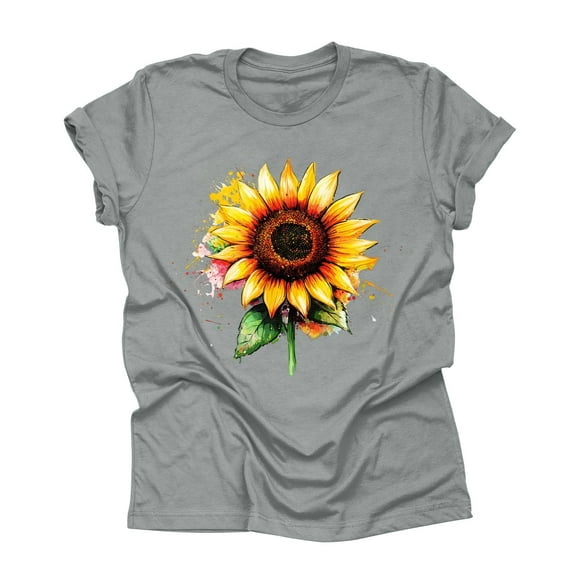 NAMTYQX Women's Blouses Round Neck Printed Casual Baggys Fullprint Short Sleeve Stretch Cool Plus Size Spring Tops for Women 2025 Gray Size S