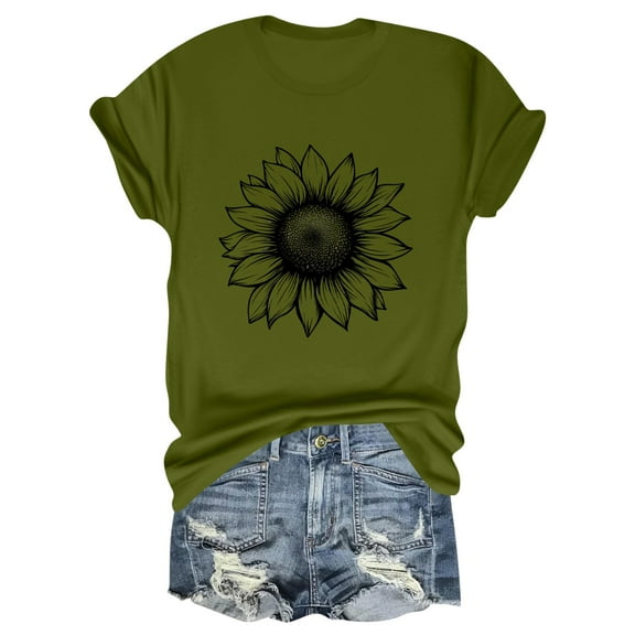 NAMTYQX Women's Blouses Scoop Neck Plus Size Printed Cute mit Print Loose Fit Breathable Short Sleeve Lightweight Womens Graphic T Shirts Green Size XL