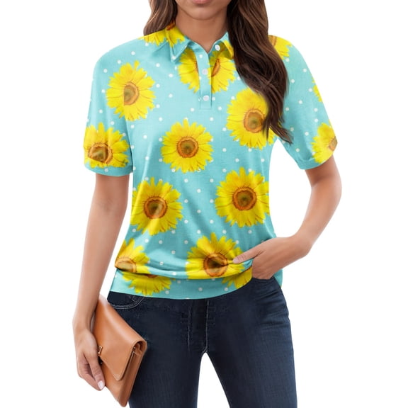 NAMTYQX Women's Blouses & Shirts Lapel Neck Casual Short Sleeve Soft Womens Polo Shirts Casual Cyan Size S