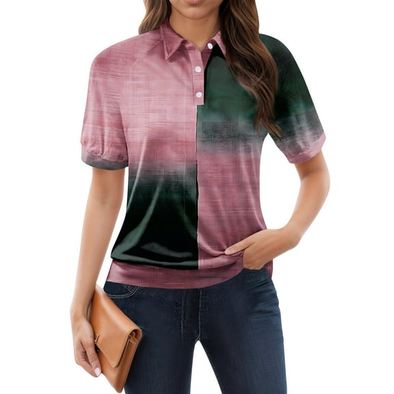 NAMTYQX Women's Blouses & Shirts Lapel Short Sleeve Soft Lounges Womens Bowling Shirt Trendy Pink Size M