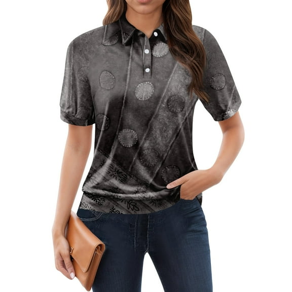 NAMTYQX Women's Blouses & Shirts Short Sleeve Trendy Soft Lapel Womens Golf Shirts Casual Dark Gray Size M