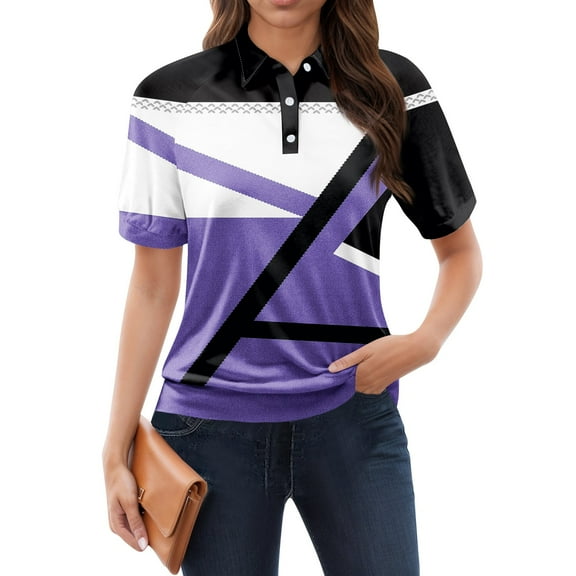 NAMTYQX Women's Blouses & Shirts Womens Polo Shirts Soft Lapel Short Sleeve Lounges Trendy Purple Size 3XL