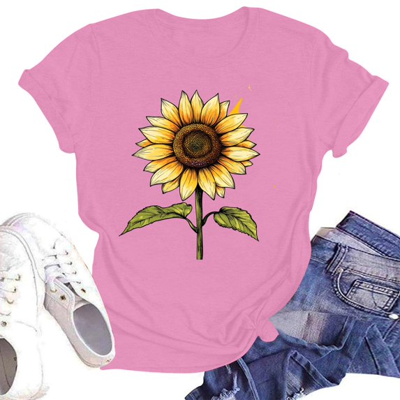 NAMTYQX Women's Summer Tops Cool Casual Comfy Crewneck Plus Size Patterns Muster Lightweight Short Sleeve Cute Summer Tops for Women Pink Size S