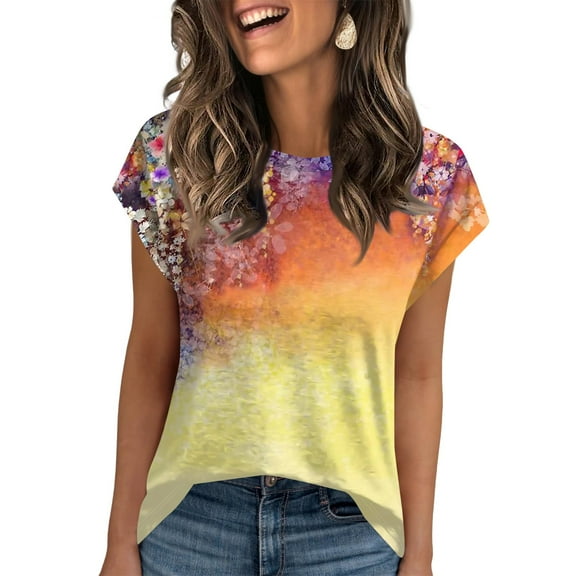 NAMTYQX Women's Summer Tops Crew Neck Trendy Short Sleeve Cute Summer Tops Stretch T-Shirts for Women Orange Size S