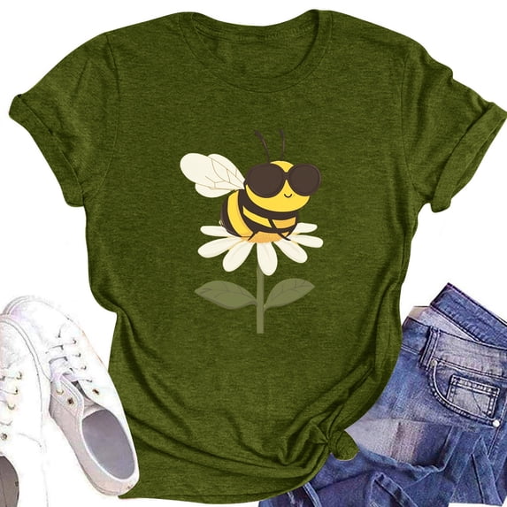 NAMTYQX Women's Summer Tops Crewneck Print Short Sleeve Graphic Plus Size Lightweight Cool Fashion Loose Womens Tops Dressy Casual Army Green Size XL