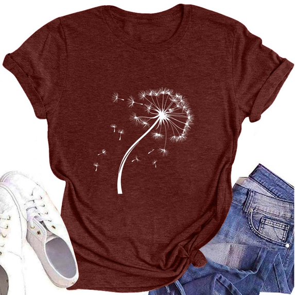 NAMTYQX Women's Summer Tops Mit Print Light Graphic Short Sleeve Breathable Casual Plus Size Loose Crew Neck Womens Summer Tops 2025 Wine Size M