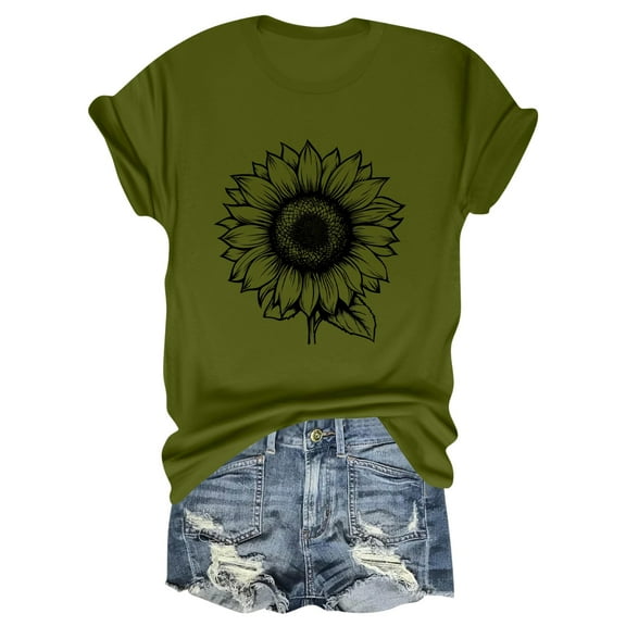 NAMTYQX Women's Summer Tops Relaxed Fit Scoop Neck Cool Bedruckt Short Sleeve Casual Plus Size Patterns Light Summer Tops for Women 2025 Green Size XL