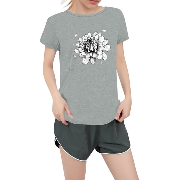 NAMTYQX Women's Summer Tops Slack Plus Size mit Muster Crew Neck Short Sleeve Trendy Light Cool Graphic Casual Tops for Women Light Gray Size 3XL