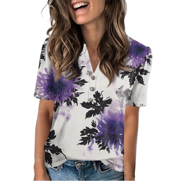 NAMTYQX Women's Summer Tops True Classic Tees Short Sleeve Loose Soft Casual Short Sleeve Blouses for Women Purple Size L