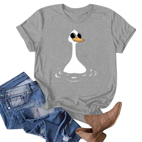 NAMTYQX Women's T-Shirts Boyfriend Lightweight Print Trendy Short Sleeve Round Neck Cool Plus Size Print Womens Oversized Tee Shirts Gray Size S