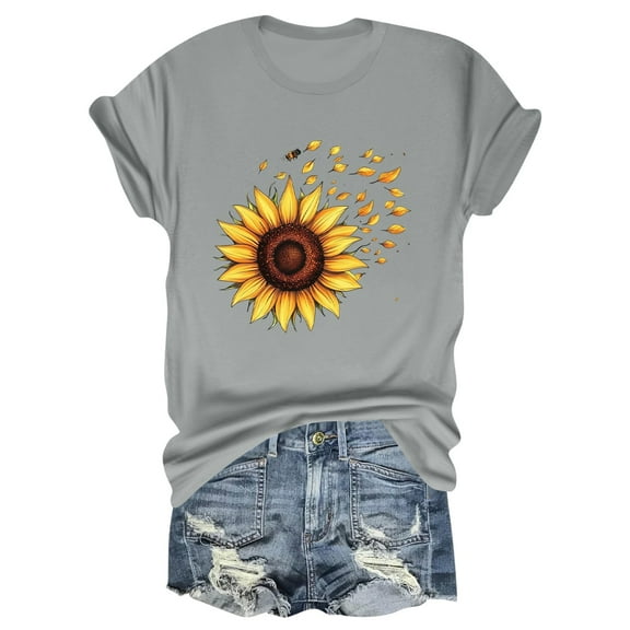 NAMTYQX Women's T-Shirts Crew Neck Plus Size Print Cool Relaxed Fit Gemusterte Stretchy Basic Short Sleeve Womens Summer Shirts Light Gray Size XL