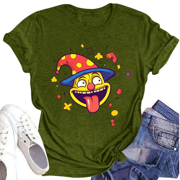 NAMTYQX Women's T-Shirts Grafisches Crewneck Boxy Fit Short Sleeve Trendy Cool Graphic Light Oversized Going Out Tops for Women Army Green Size S