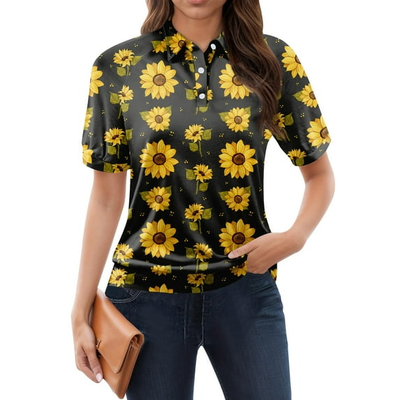 NAMTYQX Women's T-Shirts Lapel Short Sleeve Soft Womens Polo Shirts Casual Lounge Yellow Size 3XL