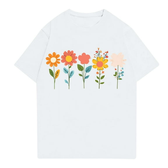 NAMTYQX Women's T-Shirts Light Boxy Fit Graphic Crewneck Plus Size Tropischer Druck Short Sleeve Trendy Airoft Plus Size Summer Tops White Size M
