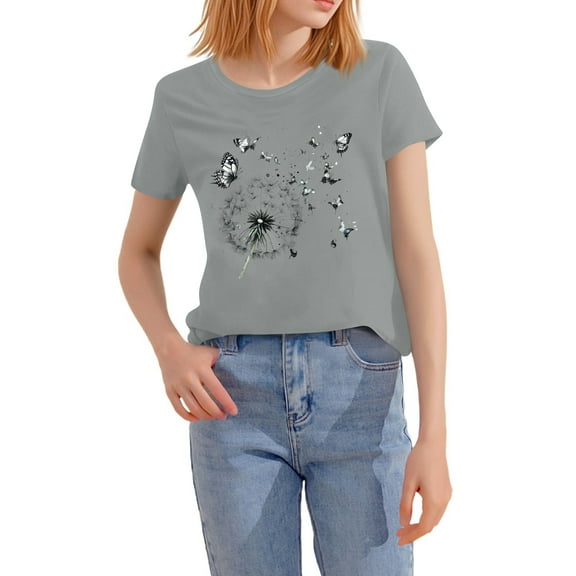 NAMTYQX Women's T-Shirts Light Graphic Short Sleeve Cool Loose Crew Neck Casual Plus Size Grafisches Womens Tops Dressy Casual Gray Size S