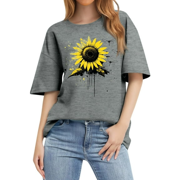 NAMTYQX Women's T-Shirts Short Sleeve Lightweight Graphic Gemustertes Cool Hawaii Plus Size Loose Fitting Scoop Neck Tshirts Shirts for Women Graphic Gray Size XL