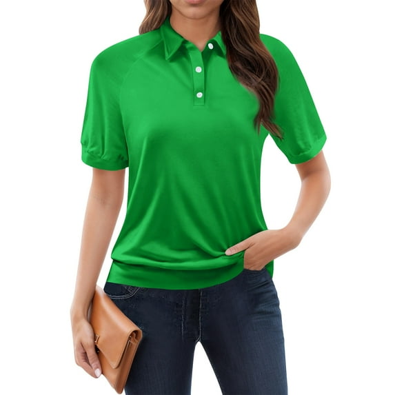 NAMTYQX Women's T-Shirts Short Sleeve Lounges Trendy Lapel Soft Womens Polo Shirts Green Size L