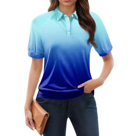 NAMTYQX Women's T-Shirts Short Sleeve Slacking Soft Trending Womens Polo Shirts Lapel Light Blue Size M
