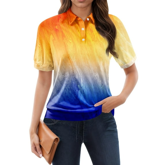 NAMTYQX Women's T-Shirts Soft Lounge Short Sleeve Womens Polo Shirts Lapel Trendy Blue Size M