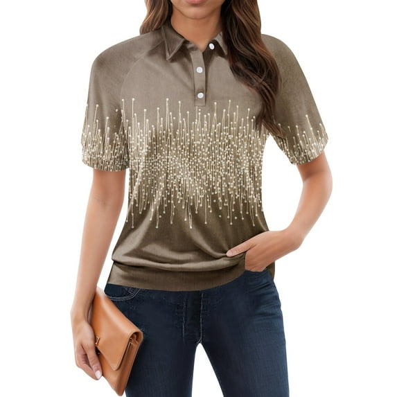 NAMTYQX Women's T-Shirts Soft Short Sleeve Lapel Neck Trendy Womens Polo Shirts Slacking Brown Size 2XL