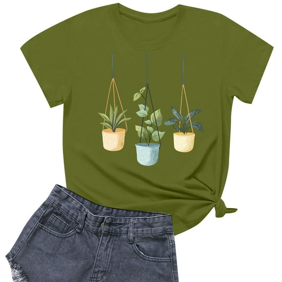 NAMTYQX Women's T-Shirts mit Print Loose Print Short Sleeve Stretch Plus Size Hawaii Crewneck Airoft Womens Shirts Dressy Casual Army Green Size XL