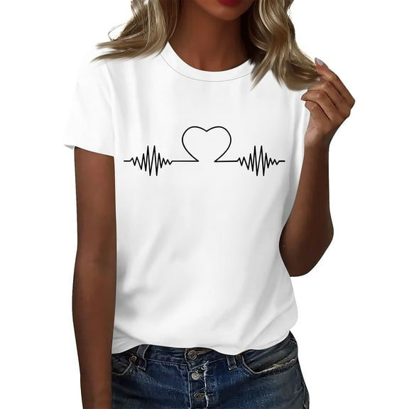 NAMTYQX Womens Blouses Crew Neck Short Sleeve Airoft Boxy Fit Gemustert Stretch Print Classic Plus Size Fall Shirts for Women 2025 White Size S