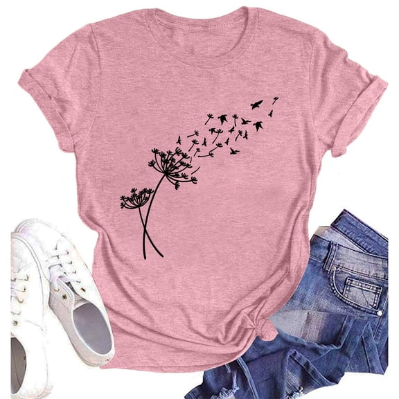 NAMTYQX Womens Blouses Graphic Stretch Bedrucktes Short Sleeve Crewneck Plus Size Casual Cool Baggy Shirts for Women Trendy Summer Pink Size 2XL