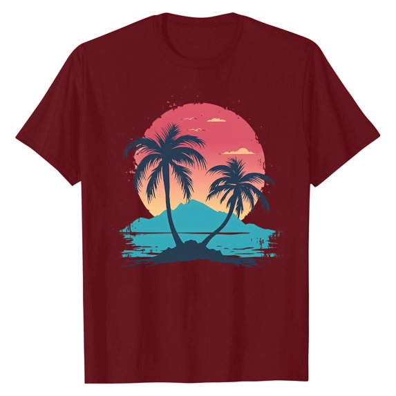 NAMTYQX Womens Blouses Short Sleeve Breathable Gemustertes Comfy Stretch Basic Crewneck Patterned Oversized Womens Shirts Dressy Casual Wine Size XL