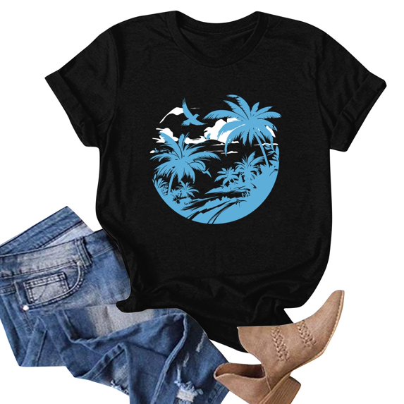 NAMTYQX Womens Casual Tops Basic Boxy Fit Stretchy Print Scoop Neck Short Sleeve Print Soft Plus Size Plus Size Blouses for Women Black Size L