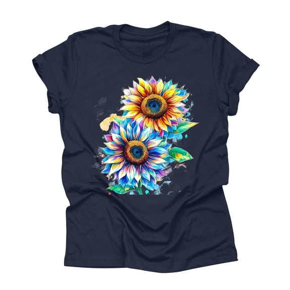 NAMTYQX Womens Casual Tops Stylish Soft Oversize Light Round Neck Short Sleeve Boxy Fit Muster Graphic Hawaiian Shirts for Women Dark Blue Size 2XL