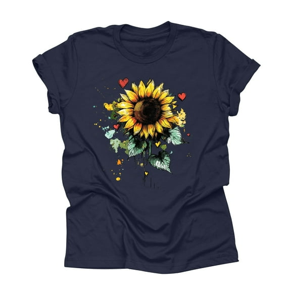 NAMTYQX Womens Casual Tops Trendy Cool Short Sleeve Oversized Loose Graphic Crewneck Stretch Patterned Casual Tops for Women Dark Blue Size L