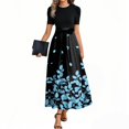 thumbnail image 1 of NAMTYQX Womens Dresses for Wedding Guest Floral Chiffon High Waist Short Sleeve Shirt Dresses for Women Blue Size M, 1 of 3